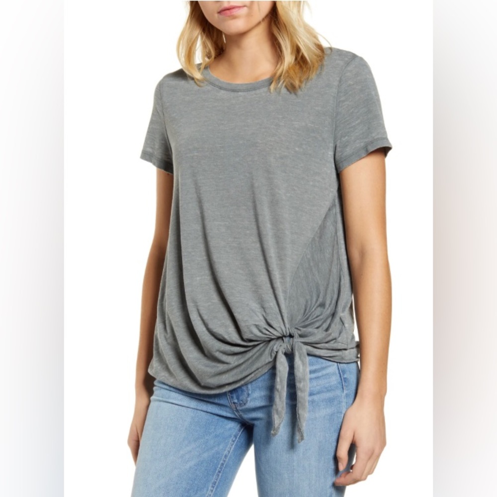 Caslon Grey Tie Front Burn Out T-shirt